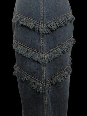 🦝🦝 Dark Blue Denim Fringe A-Line Skirt